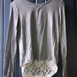 Lace Long Sleeve Grey Shirt with Zipper